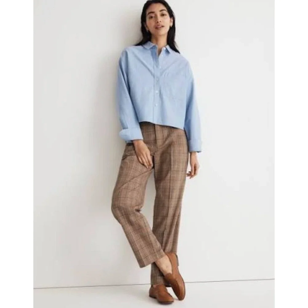 Madewell Turner Tapered Pant Brown Plaid Trousers 4 Academia Collegiate Preppy